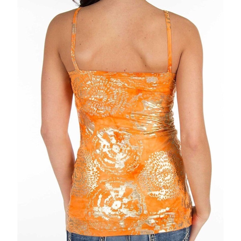 BKE Orange and gold shimmery tie dye tank top - Picture 2 of 6